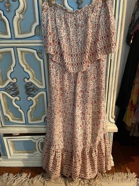 Japna Cream Maxi Romper with Red Floral Print